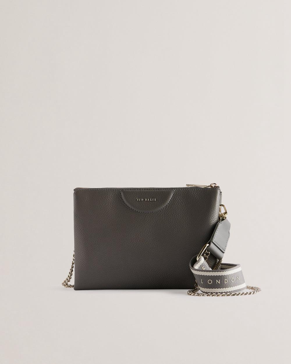 Women Ted Baker ESILLE - Branded Webbing Crossbody Leather Crossbody Bags Mid-Grey | Egypt  KQFPW-3049