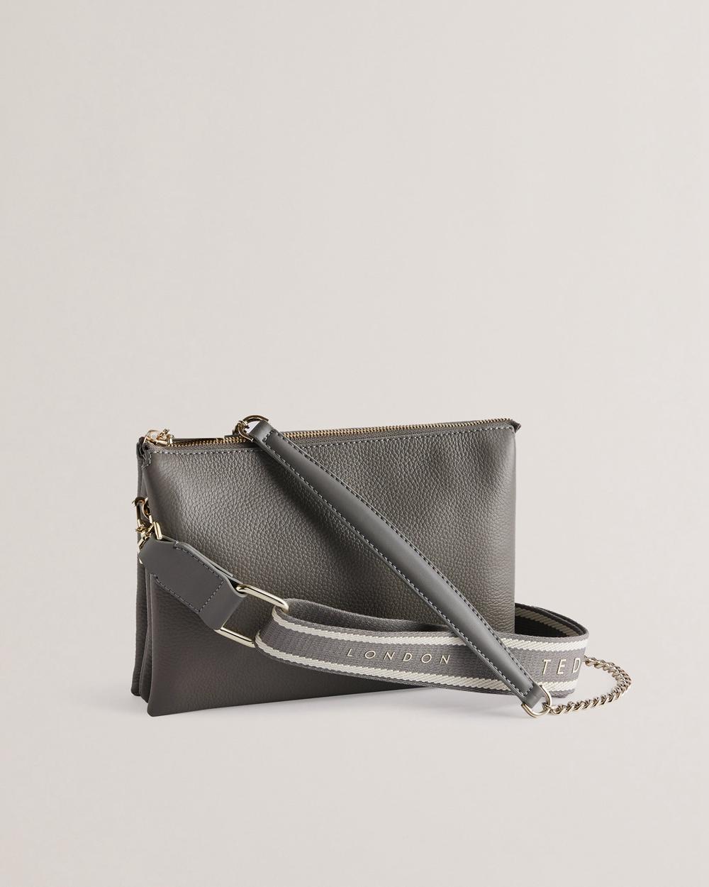 Women Ted Baker ESILLE - Branded Webbing Crossbody Leather Crossbody Bags Mid-Grey | Egypt  KQFPW-3049