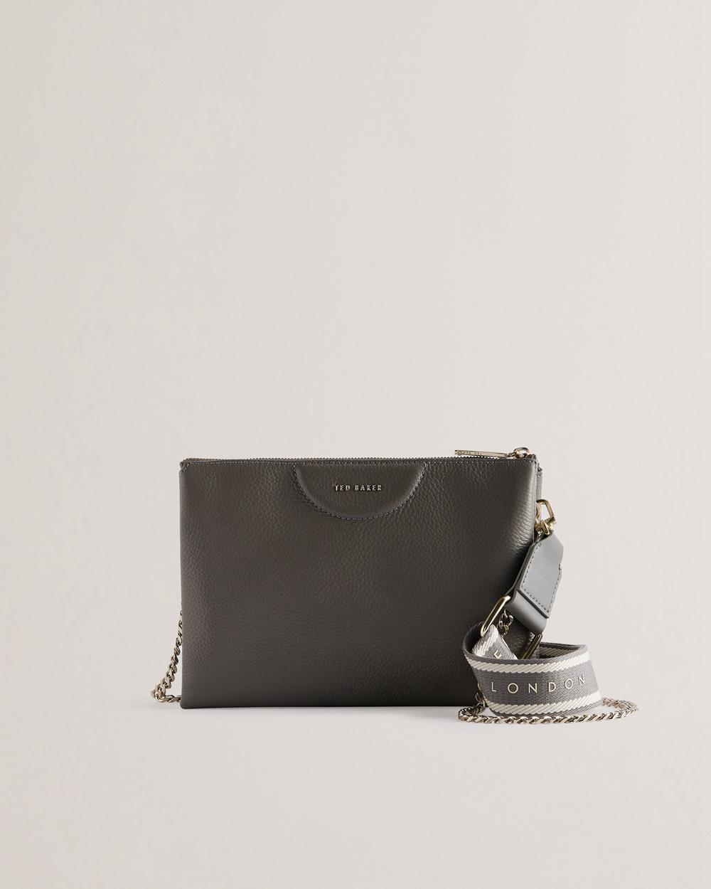 Women Ted Baker ESILLE - Branded Webbing Crossbody Leather Crossbody Bags Mid-Grey | Egypt  KQFPW-3049