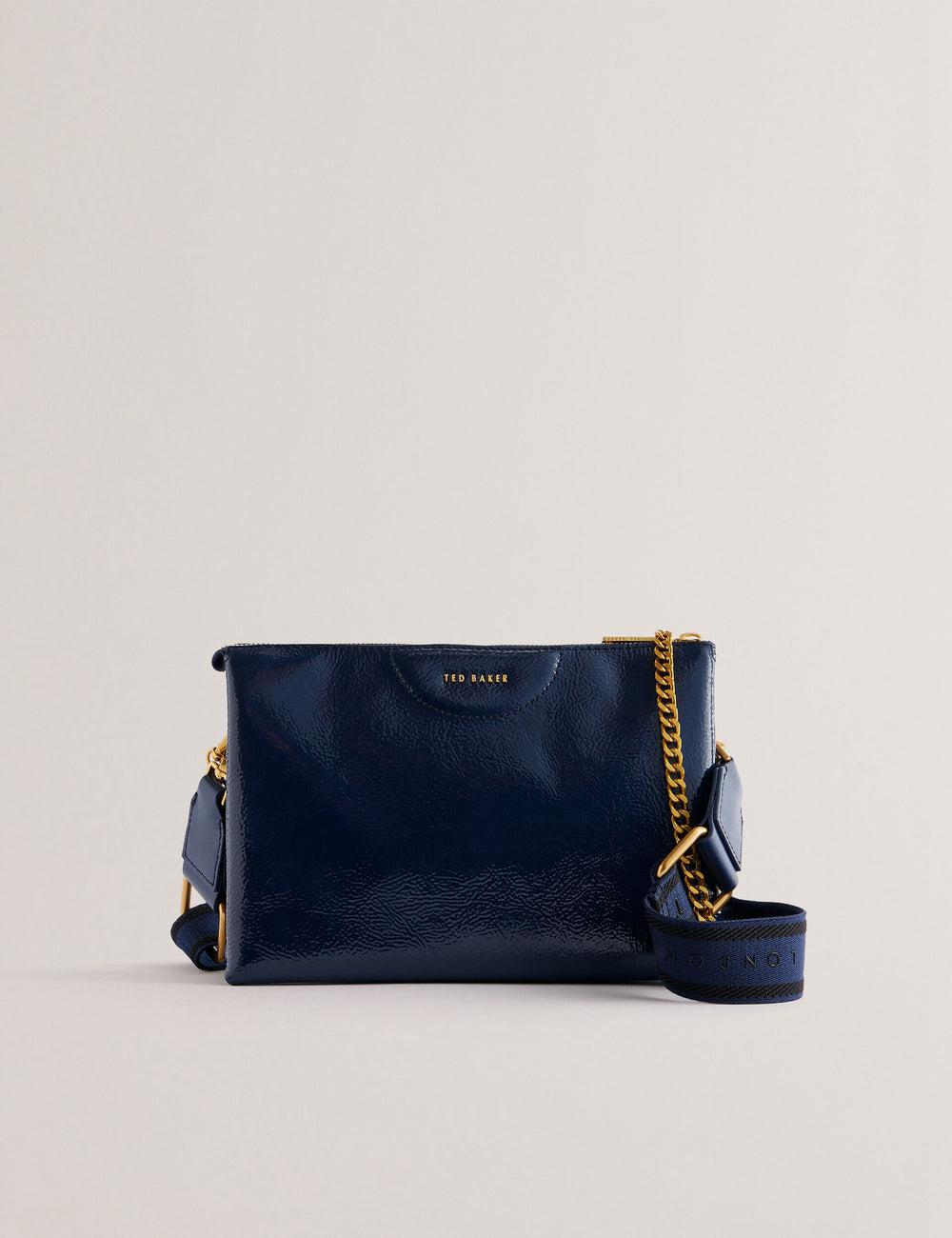 Women Ted Baker ESILLE - Branded Webbing Patent Leather Crossbody Bags Dk-Blue | Egypt  TGXSW-6057