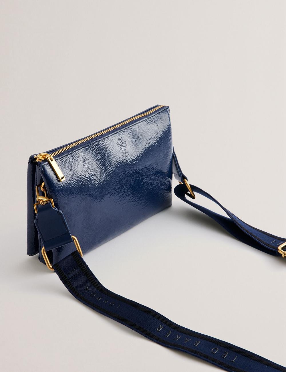 Women Ted Baker ESILLE - Branded Webbing Patent Leather Crossbody Bags Dk-Blue | Egypt  TGXSW-6057