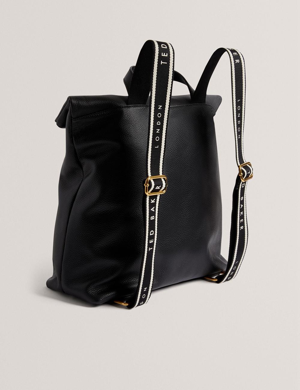 Women Ted Baker ESSAYA - Leather Webbing Strap Fold Over Backpacks Black | Egypt  FPMDI-0497
