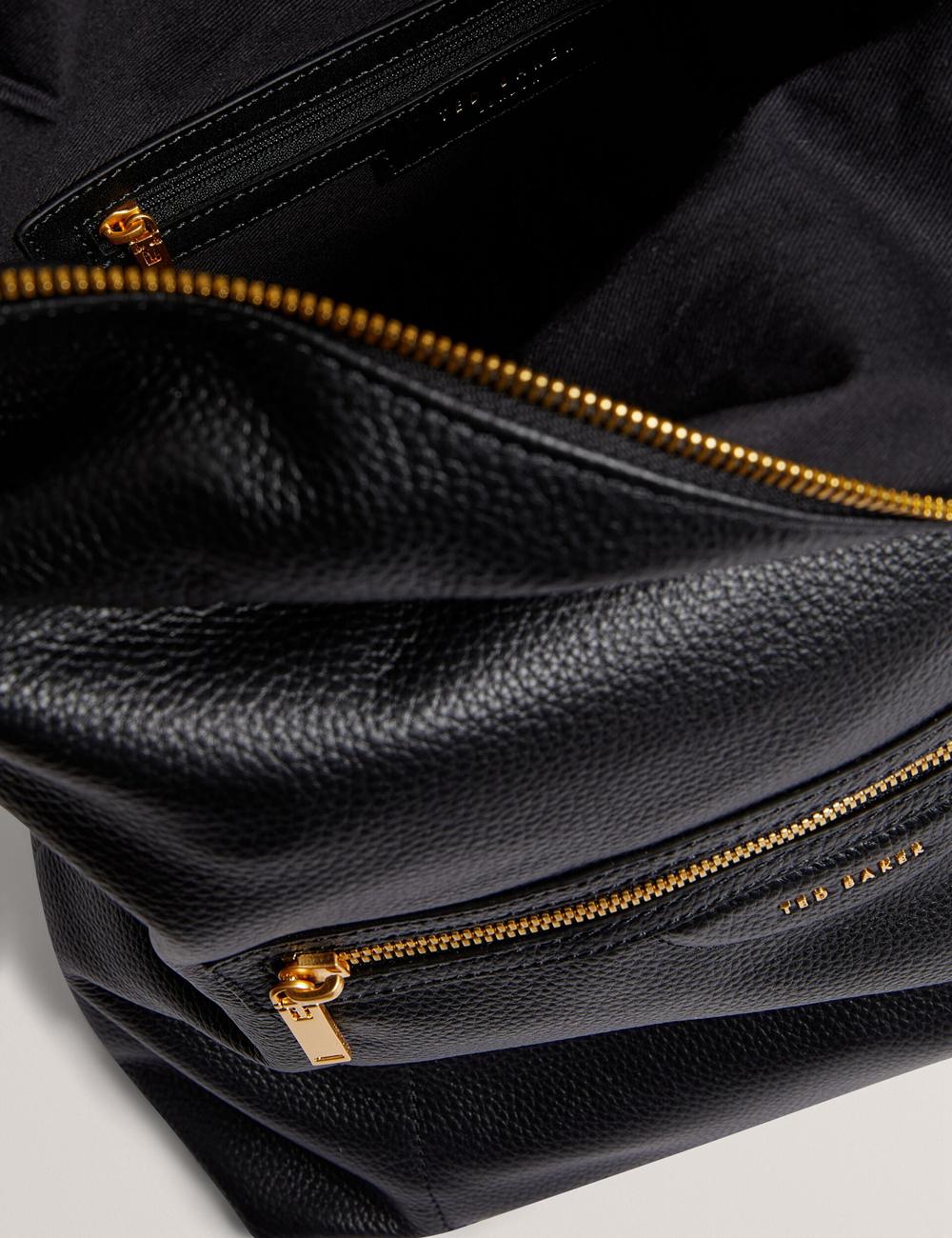 Women Ted Baker ESSAYA - Leather Webbing Strap Fold Over Backpacks Black | Egypt  FPMDI-0497