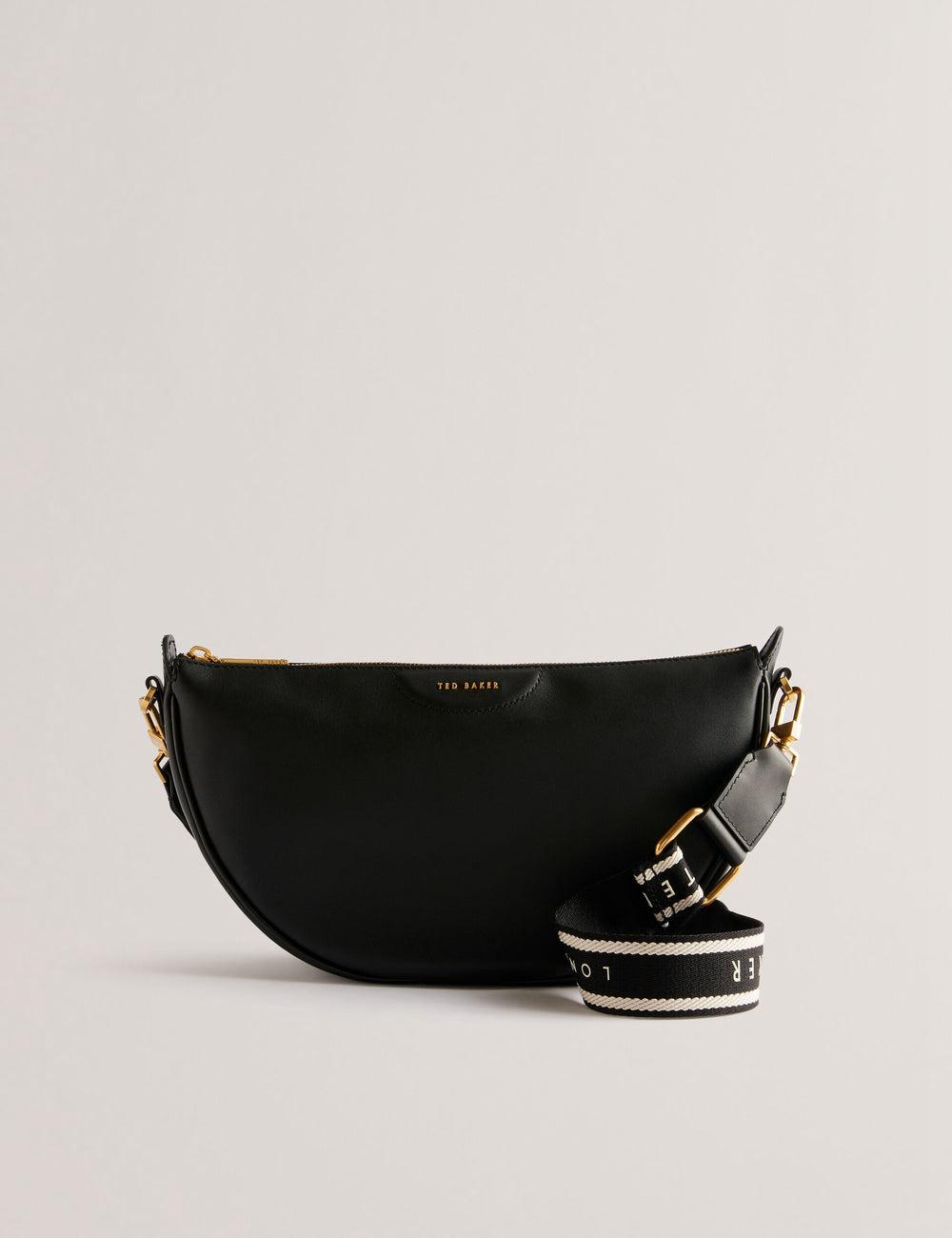Women Ted Baker ESSINA - Webbing Half Moon Leather Crossbody Bags Black | Egypt  MADQC-2581
