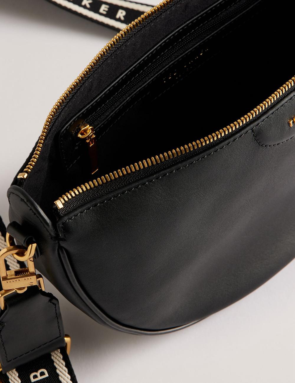 Women Ted Baker ESSINA - Webbing Half Moon Leather Crossbody Bags Black | Egypt  MADQC-2581