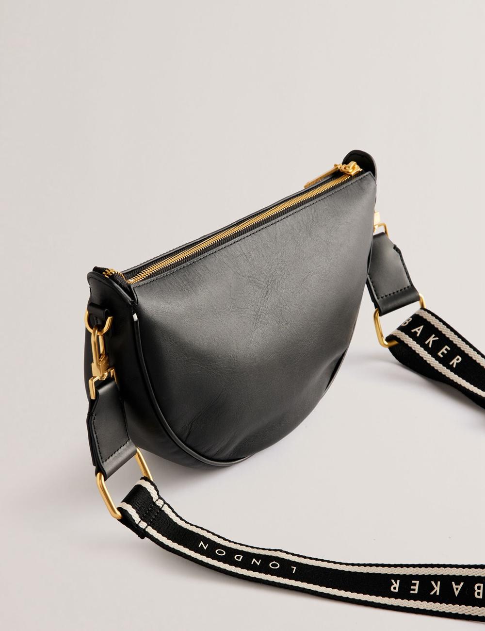 Women Ted Baker ESSINA - Webbing Half Moon Leather Crossbody Bags Black | Egypt  MADQC-2581