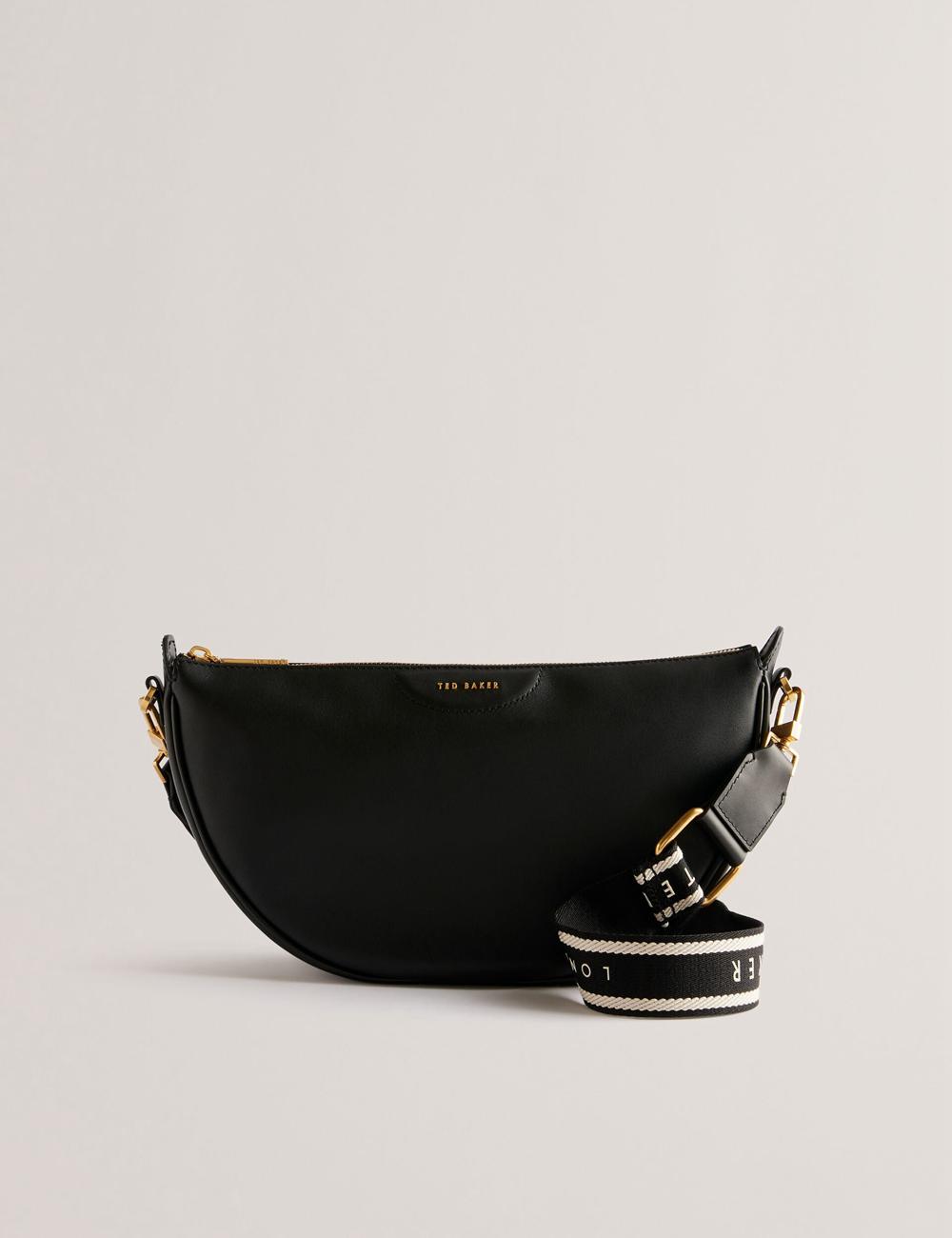 Women Ted Baker ESSINA - Webbing Half Moon Leather Crossbody Bags Black | Egypt  MADQC-2581