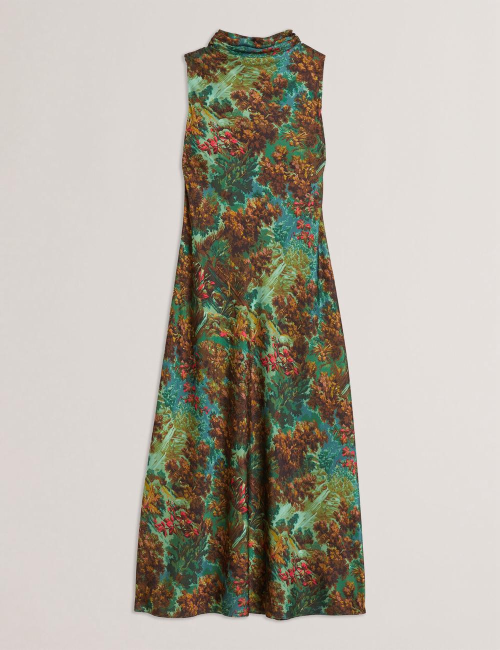 Women Ted Baker EYVA - Satin Printed High Neck Midi Slip Midi Dresses Green | Egypt  EVBTC-1682
