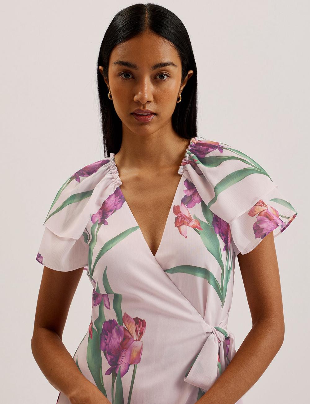 Women Ted Baker FASNIA - Floral Angel Sleeve Wrap Mini Dresses Pink | Egypt  LZKXB-2671