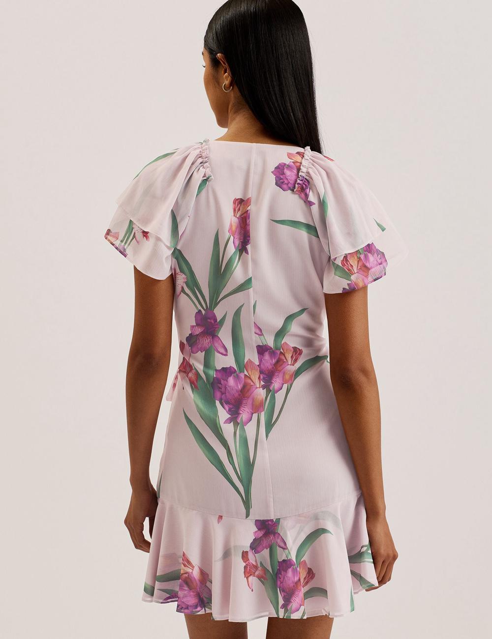 Women Ted Baker FASNIA - Floral Angel Sleeve Wrap Mini Dresses Pink | Egypt  LZKXB-2671