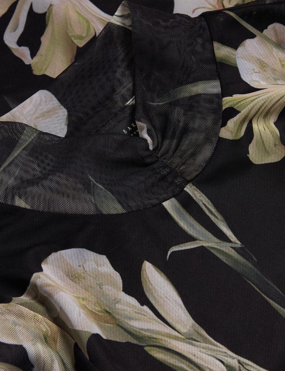 Women Ted Baker FIAAHH - Floral Print High Neck Sheer Mesh Tops Black | Egypt  NACRU-3547