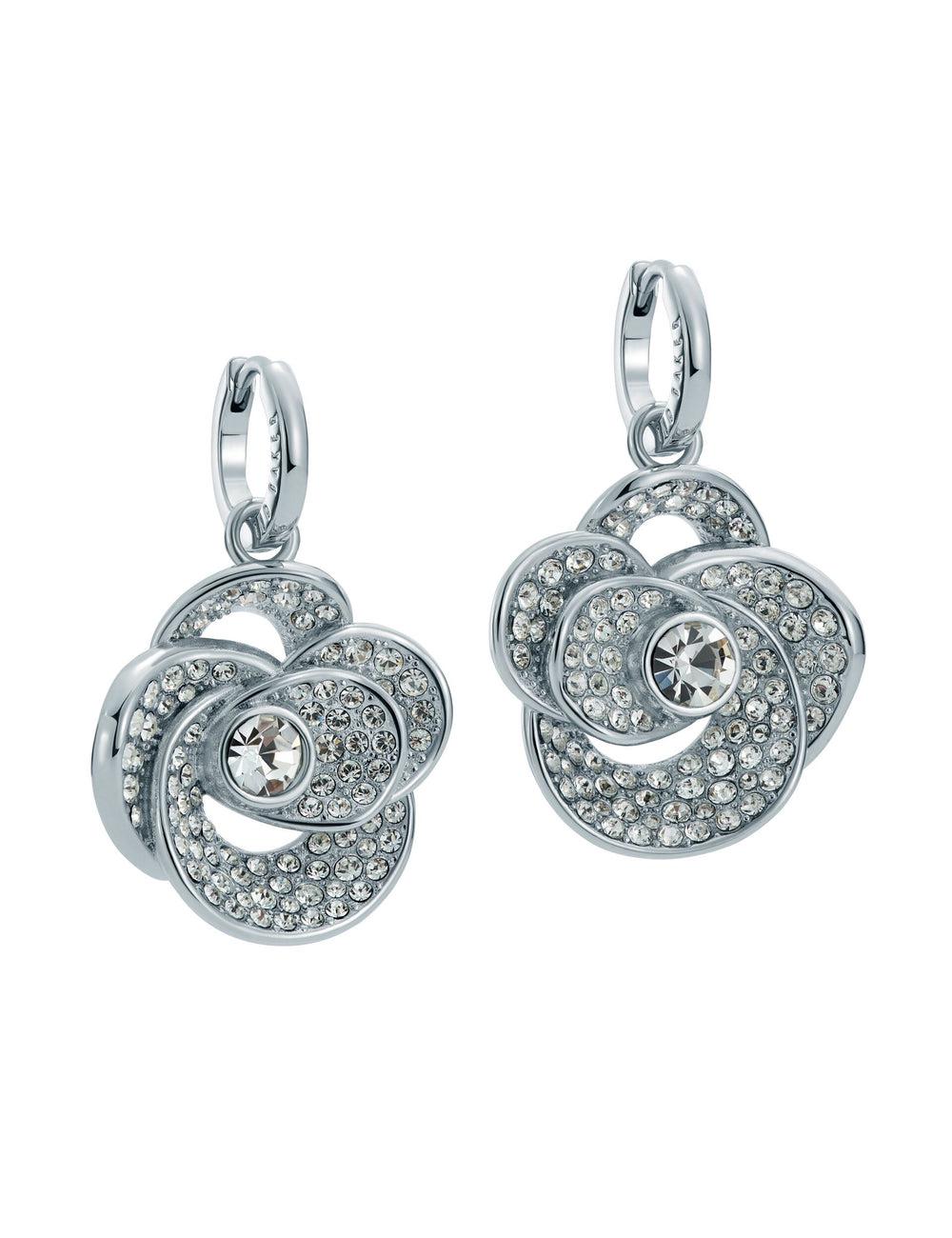 Women Ted Baker FLORENCE - Crystal Flower Pendant Huggie Earrings Silver | Egypt  DNFWR-4509