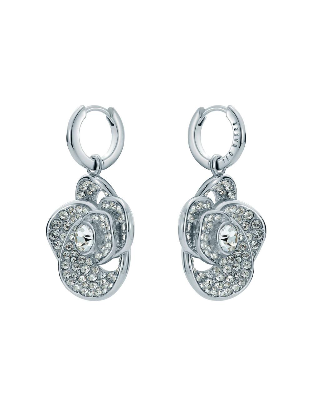 Women Ted Baker FLORENCE - Crystal Flower Pendant Huggie Earrings Silver | Egypt  DNFWR-4509