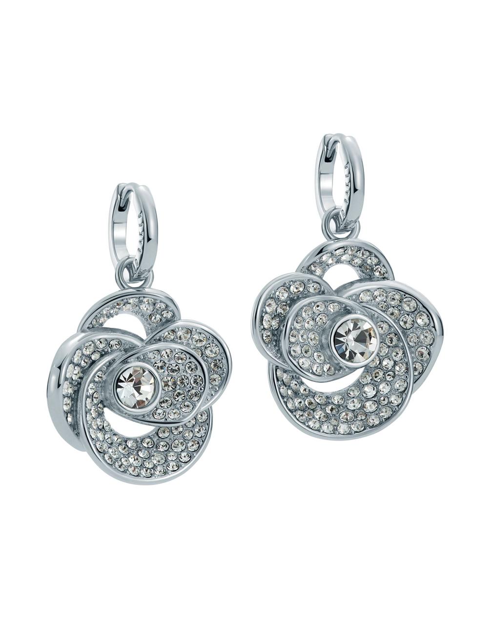 Women Ted Baker FLORENCE - Crystal Flower Pendant Huggie Earrings Silver | Egypt  DNFWR-4509