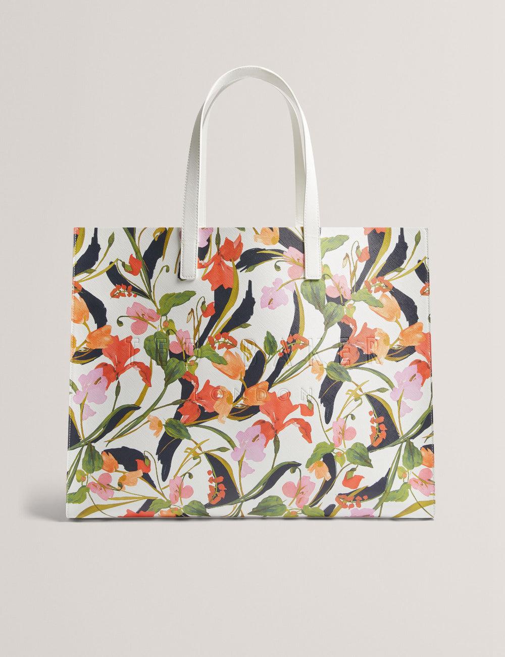 Women Ted Baker FLORISH - Floral Print PU Leather Wide Tote Bags Cream | Egypt  JTKMZ-3541