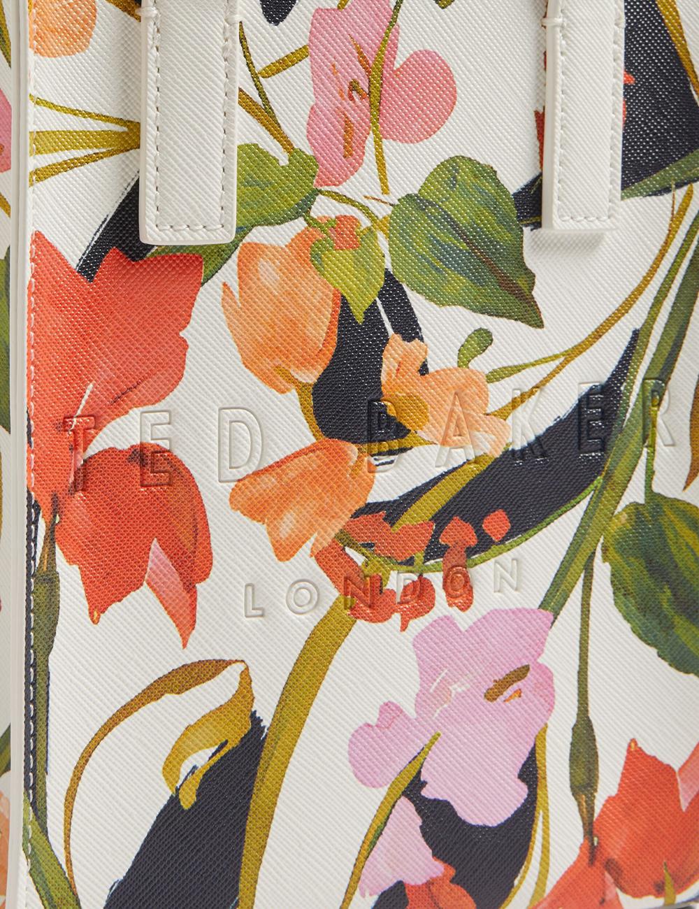 Women Ted Baker FLOWEIA - Floral Faux Leather Mini Tote Bags Cream | Egypt  VJLGK-8196