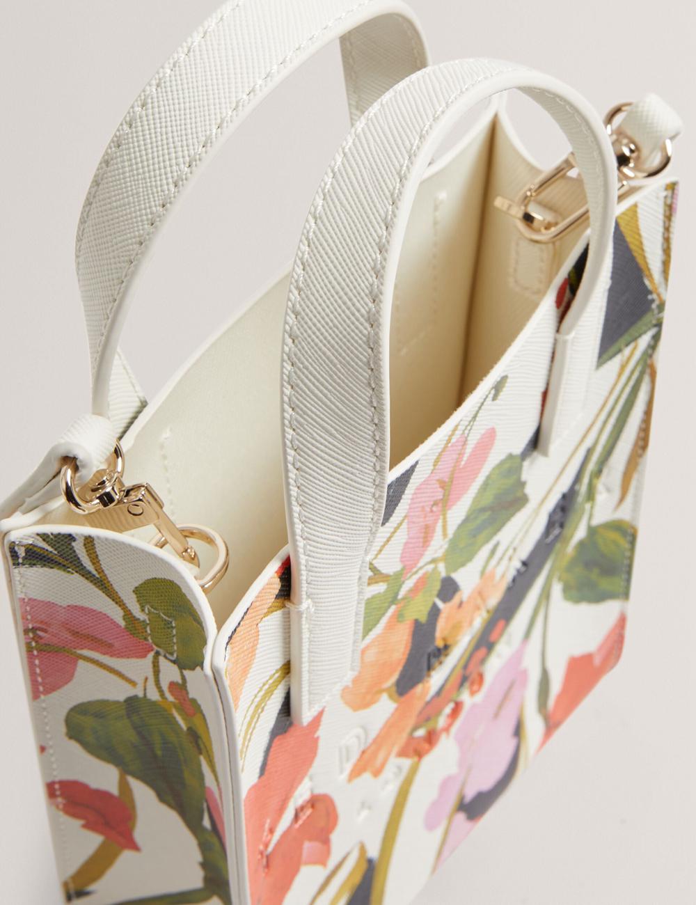 Women Ted Baker FLOWEIA - Floral Faux Leather Mini Tote Bags Cream | Egypt  VJLGK-8196
