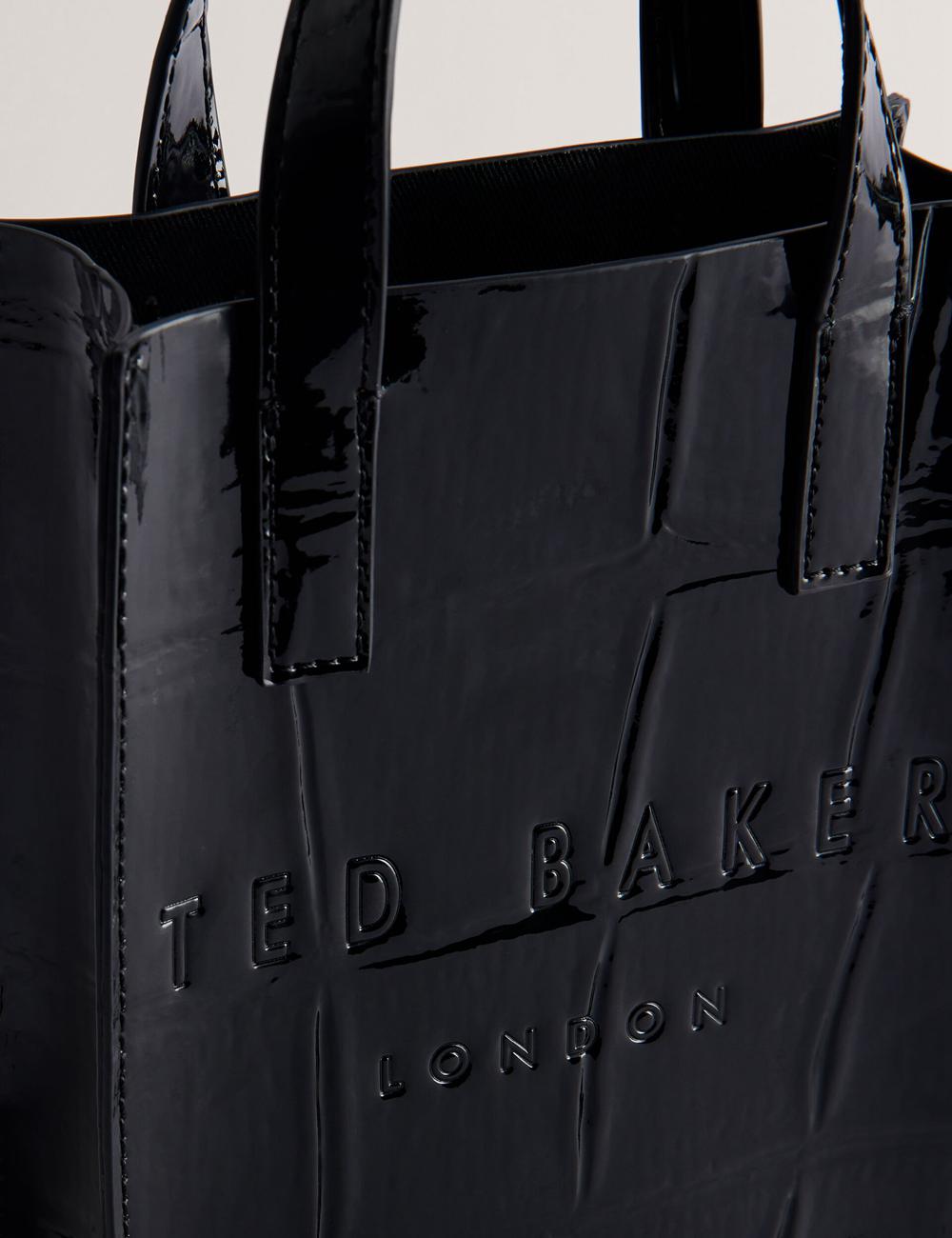 Women Ted Baker GATOCON - Mini Croc Effect Patent Tote Bags Black | Egypt  DQOVA-4793