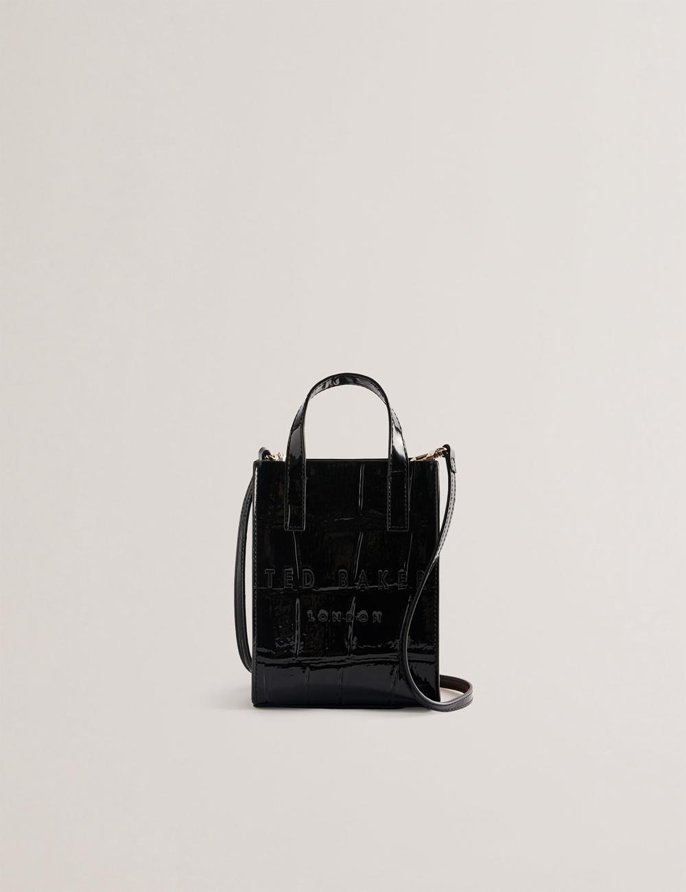 Women Ted Baker GATOCON - Mini Croc Effect Patent Tote Bags Black | Egypt  DQOVA-4793