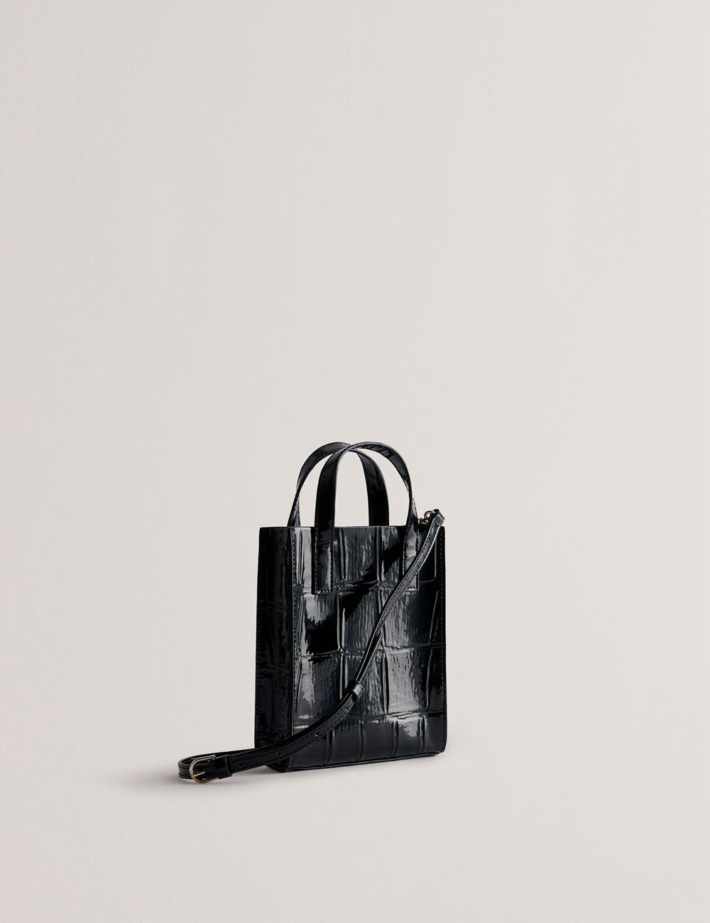 Women Ted Baker GATOCON - Mini Croc Effect Patent Tote Bags Black | Egypt  DQOVA-4793