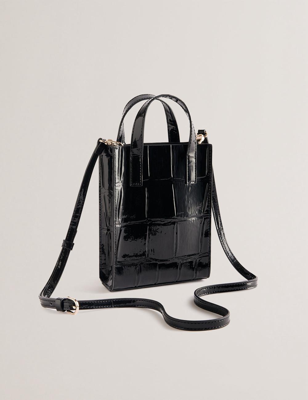 Women Ted Baker GATOCON - Mini Croc Effect Patent Tote Bags Black | Egypt  DQOVA-4793