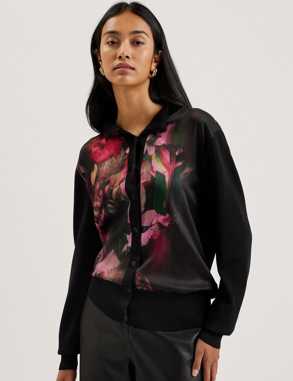 Women Ted Baker GEMHAA - Printed Panel Long Sleeve Cardigans Black | Egypt  TGJUI-6450