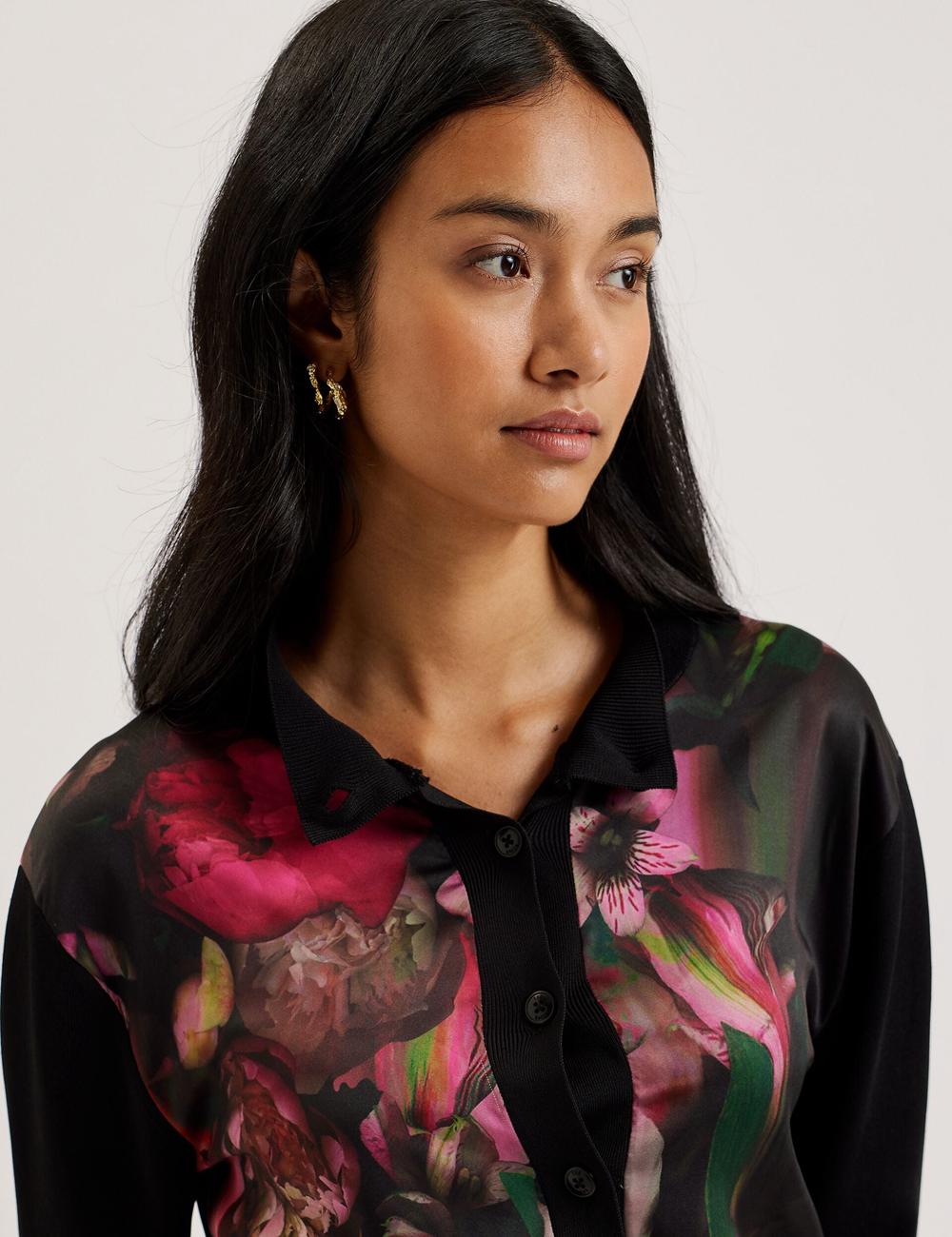 Women Ted Baker GEMHAA - Printed Panel Long Sleeve Cardigans Black | Egypt  TGJUI-6450