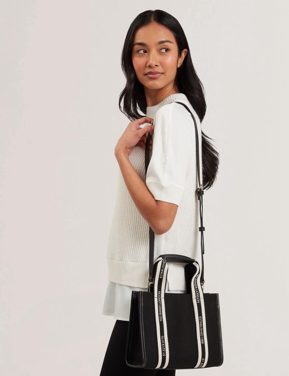 Women Ted Baker GEORJEA - Branded Webbing Canvas Small Tote Bags Black | Egypt  ZNOJU-3620