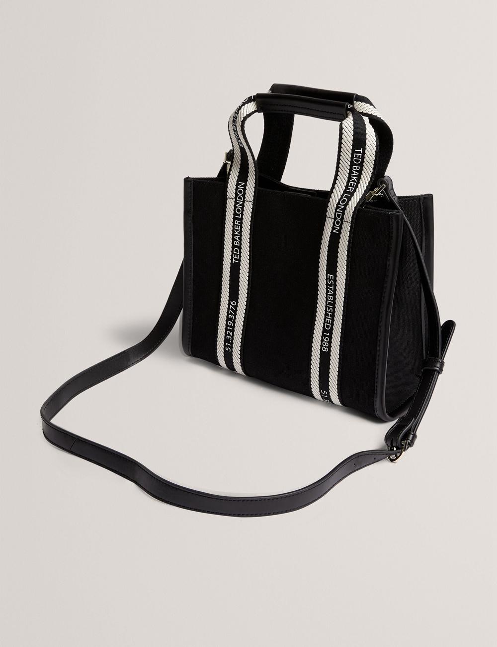 Women Ted Baker GEORJEA - Branded Webbing Canvas Small Tote Bags Black | Egypt  ZNOJU-3620
