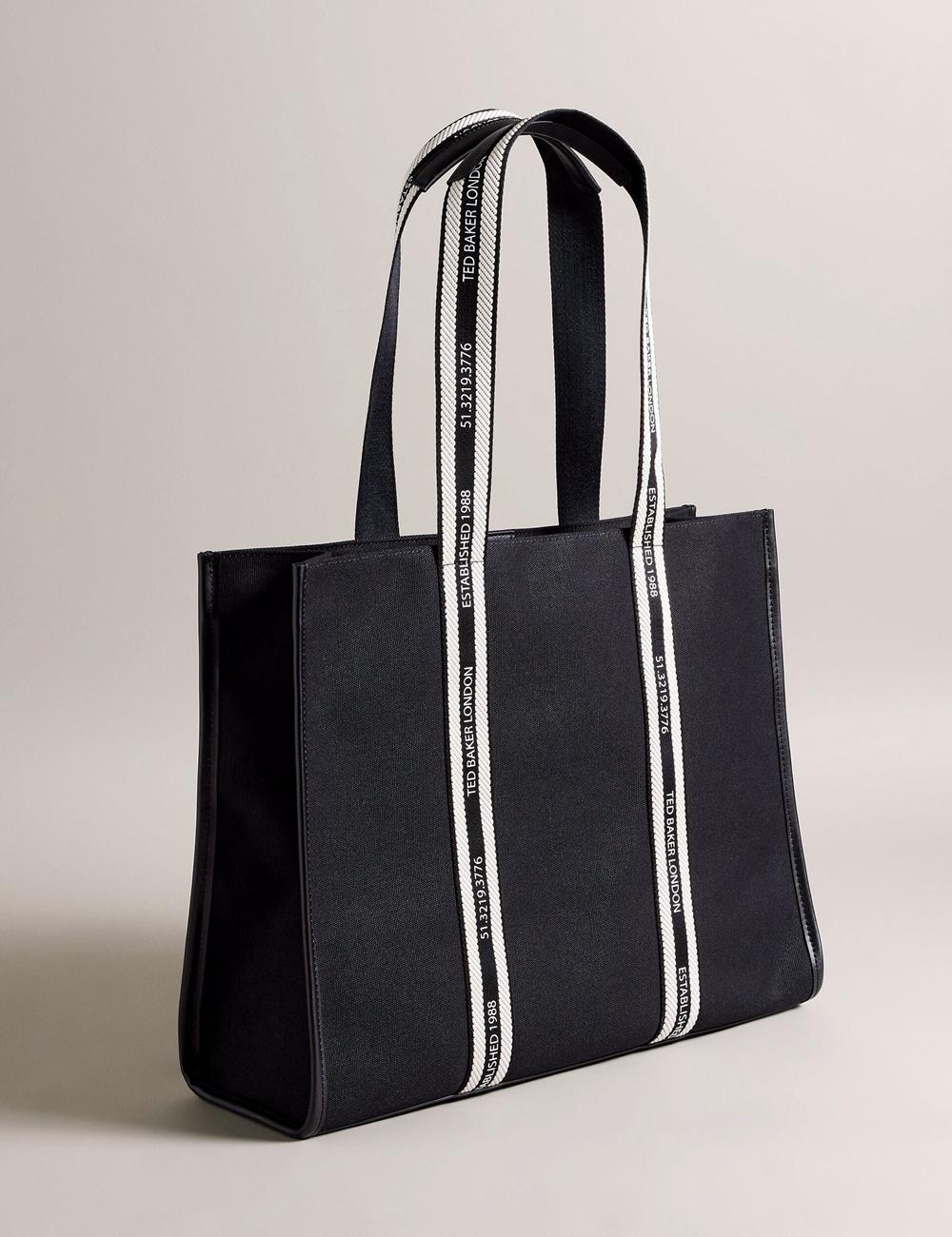 Women Ted Baker GEORJEY - Branded Webbing Canvas Large Tote Bags Black | Egypt  KYPAS-5724