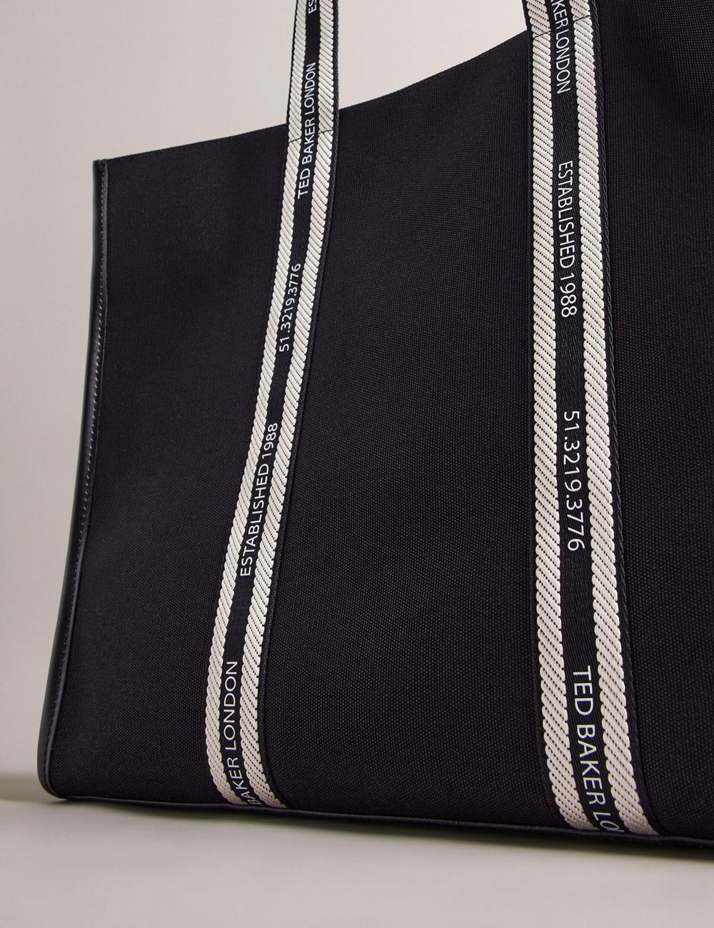 Women Ted Baker GEORJEY - Branded Webbing Canvas Large Tote Bags Black | Egypt  KYPAS-5724