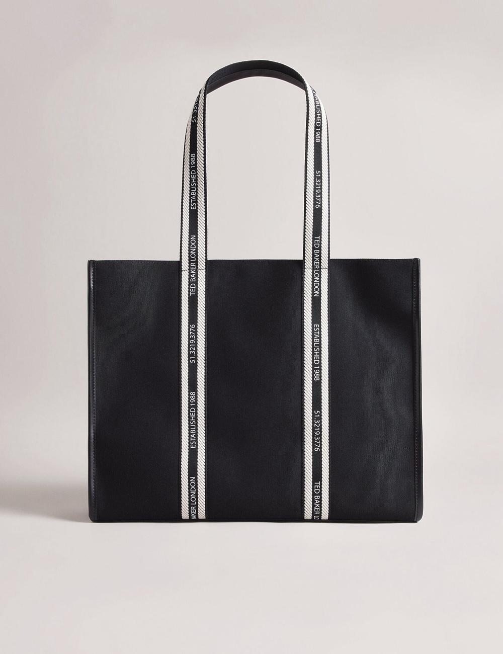 Women Ted Baker GEORJEY - Branded Webbing Canvas Large Tote Bags Black | Egypt  KYPAS-5724