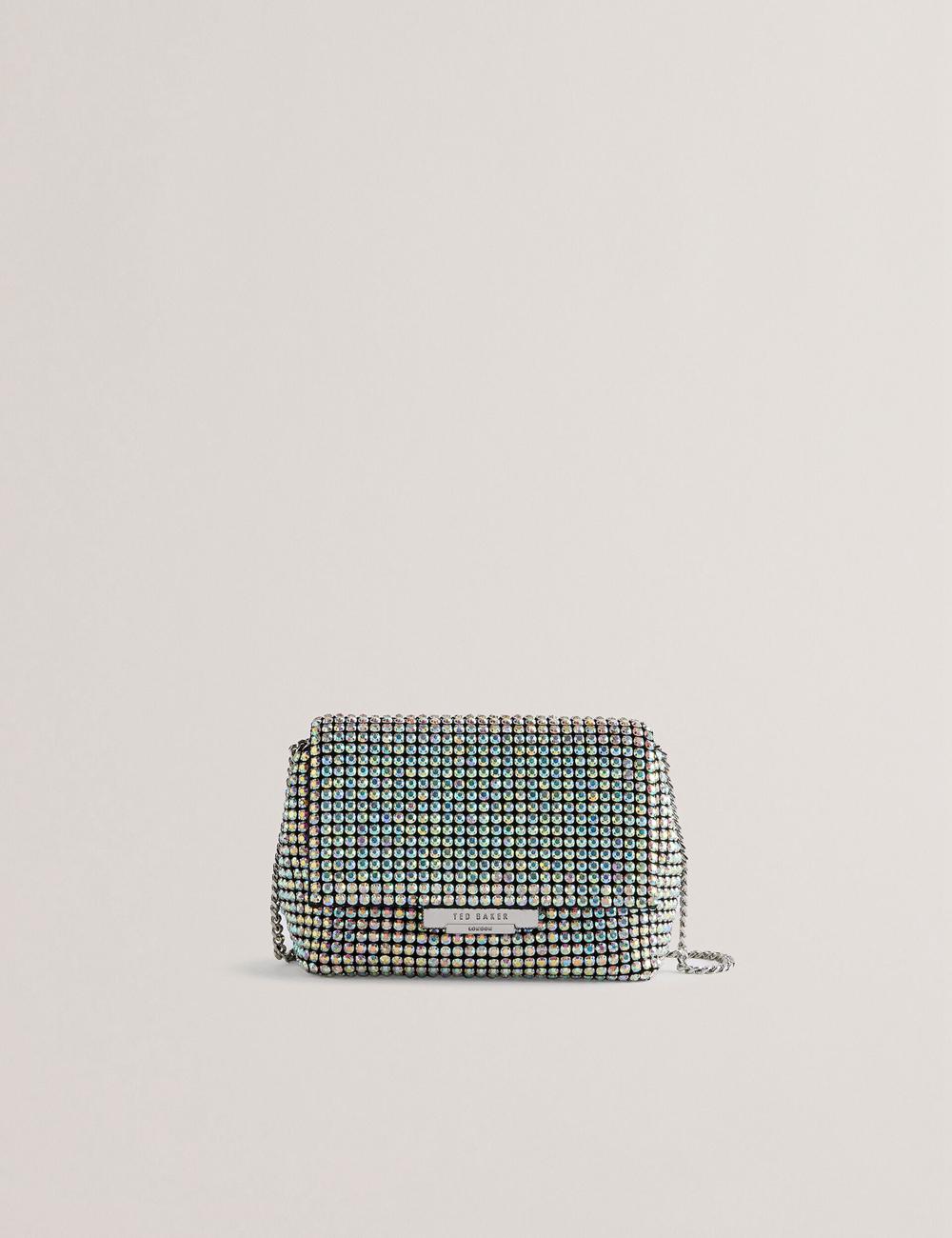 Women Ted Baker GLITERS - Crystal Embellished Mini Crossbody Bags Silver | Egypt  RSPGT-1742
