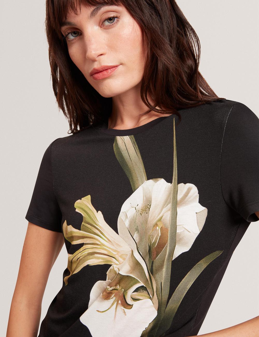 Women Ted Baker GORGAA - Floral Graphic Fitted Short Sleeve T-Shirts Black | Egypt  ADHSZ-7340