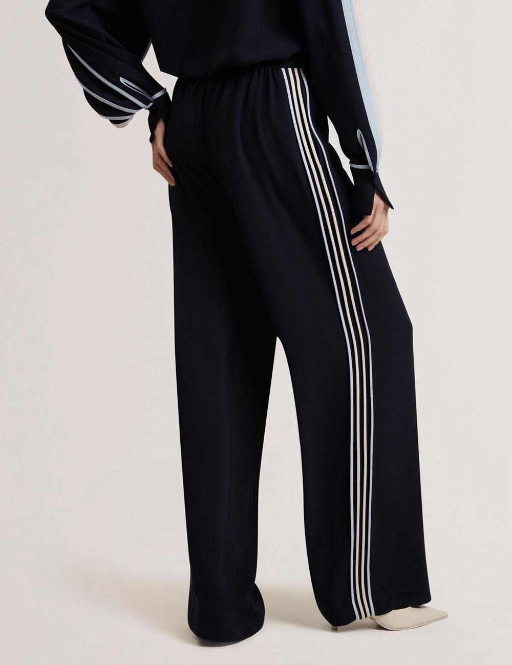 Women Ted Baker GORJJA - Piping Detail Wide Leg Crepe Trousers Navy | Egypt  OQGKB-0372