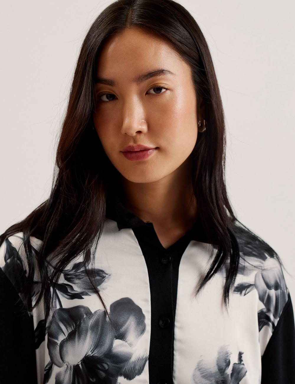 Women Ted Baker GWEENN - Monochrome Print Woven Front Cardigans Black | Egypt  GSZUP-8203