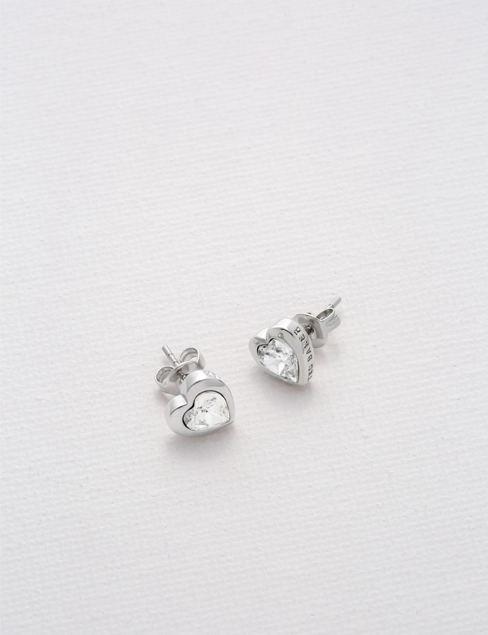 Women Ted Baker HAN - Solitaire Crystal Heart Stud Earrings Silver | Egypt  RSDNH-0457