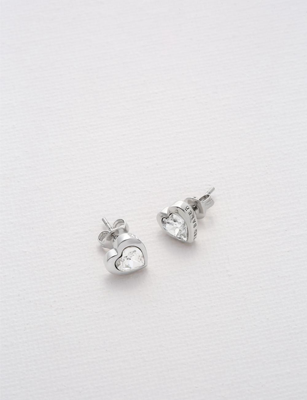 Women Ted Baker HAN - Solitaire Crystal Heart Stud Earrings Silver | Egypt  RSDNH-0457