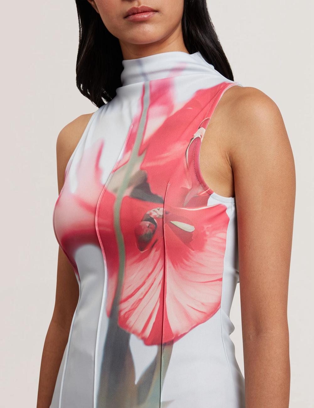 Women Ted Baker HARPLNN - Floral High Neck Jersey Tank Tops Blue | Egypt  BLWFO-8175