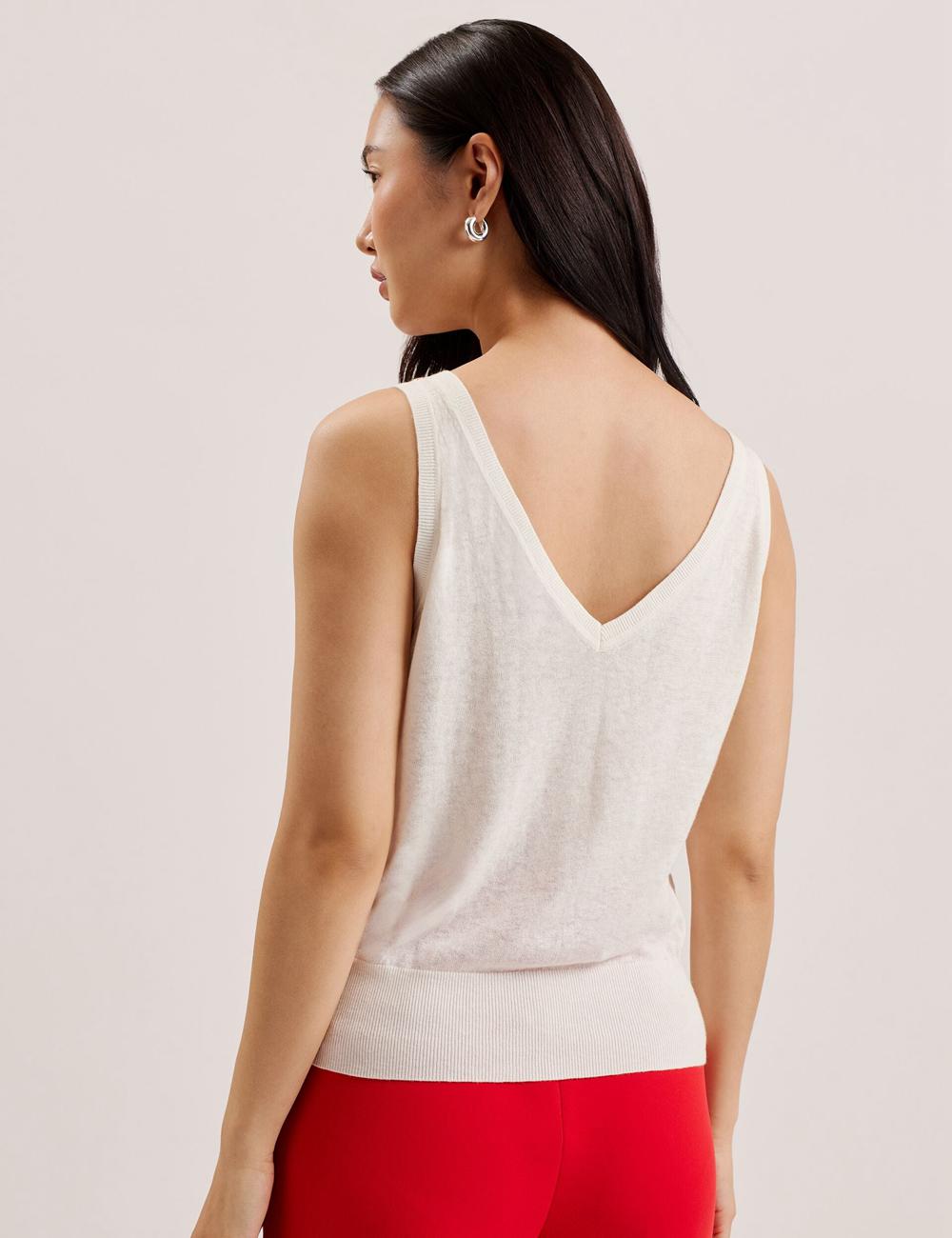 Women Ted Baker HEIDIII - Printed Panel V-Neck Knitted Vest Tank Tops Ivory | Egypt  ELOZM-2378