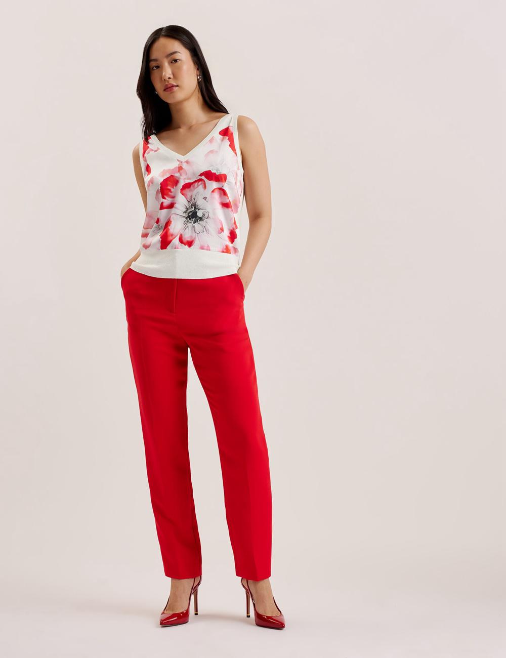 Women Ted Baker HEIDIII - Printed Panel V-Neck Knitted Vest Tank Tops Ivory | Egypt  ELOZM-2378