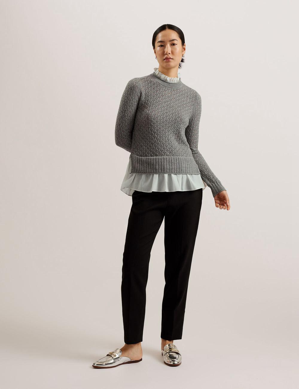 Women Ted Baker HOLINAS - Pointelle Knit With Shirt Hem Jumpers Grey | Egypt  EMBWA-8209