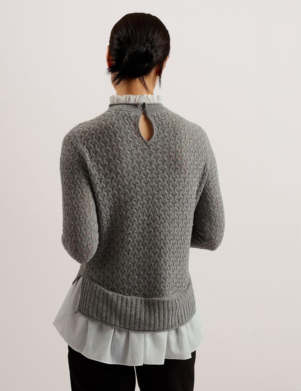 Women Ted Baker HOLINAS - Pointelle Knit With Shirt Hem Jumpers Grey | Egypt  EMBWA-8209
