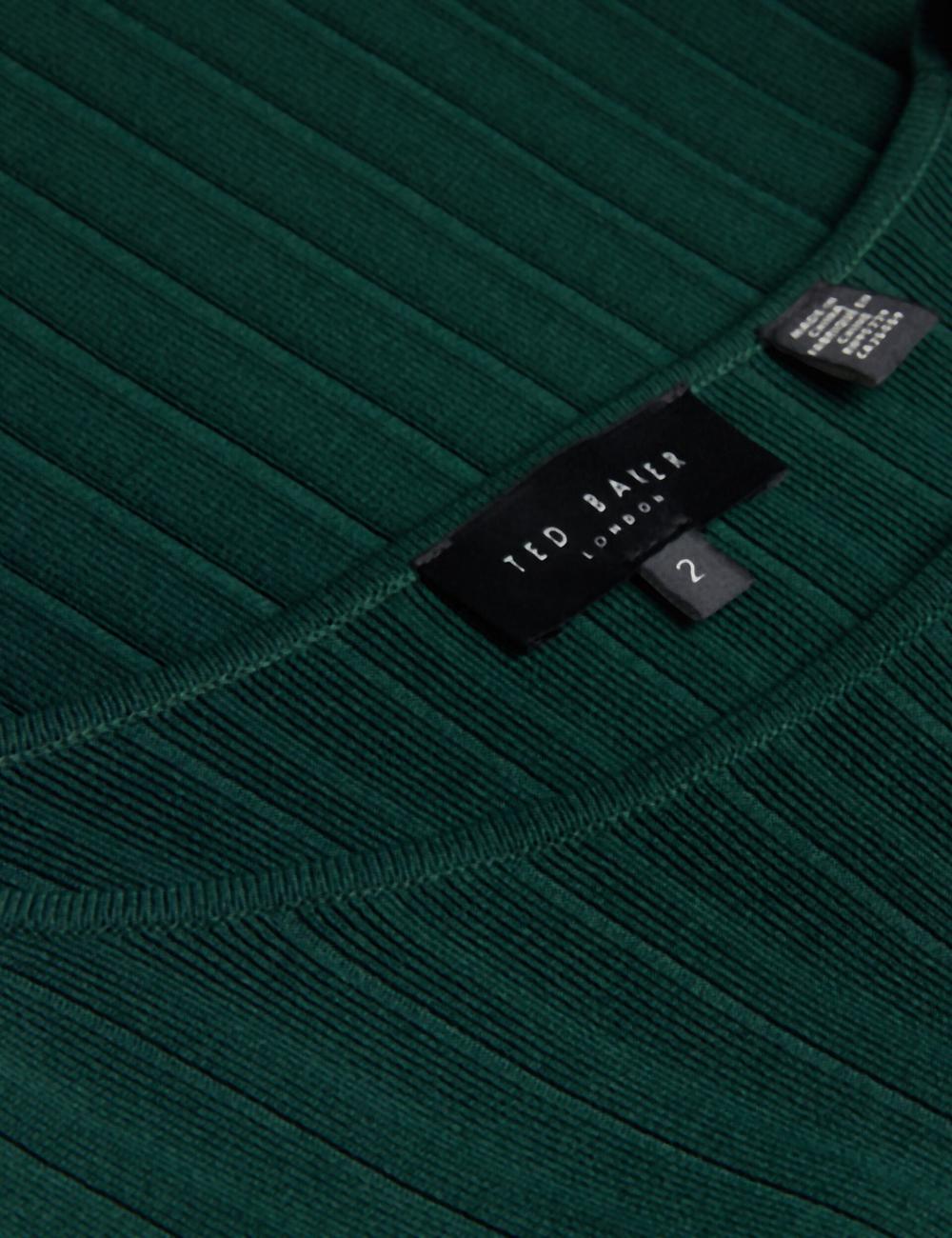 Women Ted Baker IIVANNA - Ribbed Knit Top With Fluted Short Sleeves Jumpers Dk-Green | Egypt  YTOAR-8395