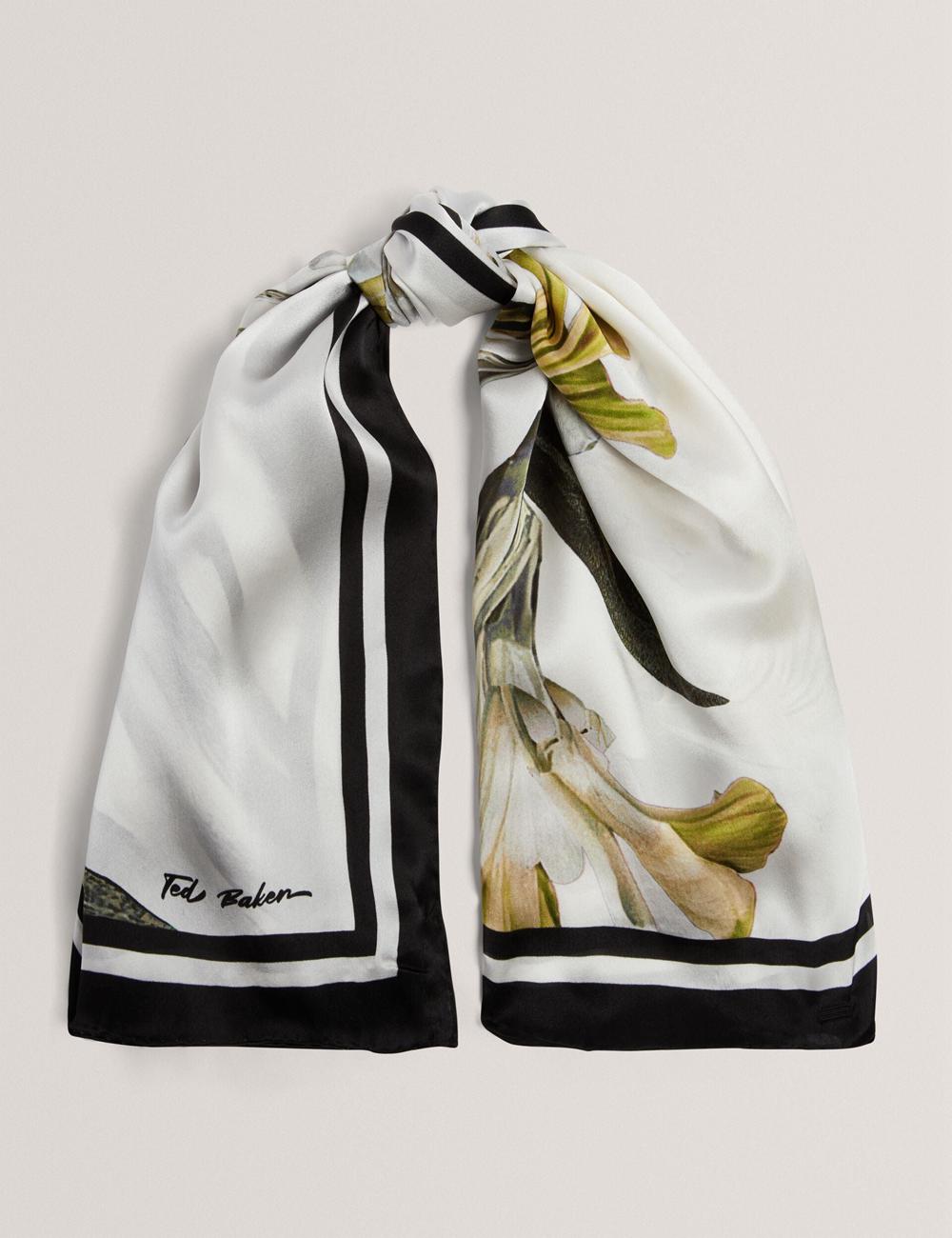 Women Ted Baker IRISSI - Floral Graphic Print Square Silk Scarves Ecru | Egypt  LBAHJ-2436