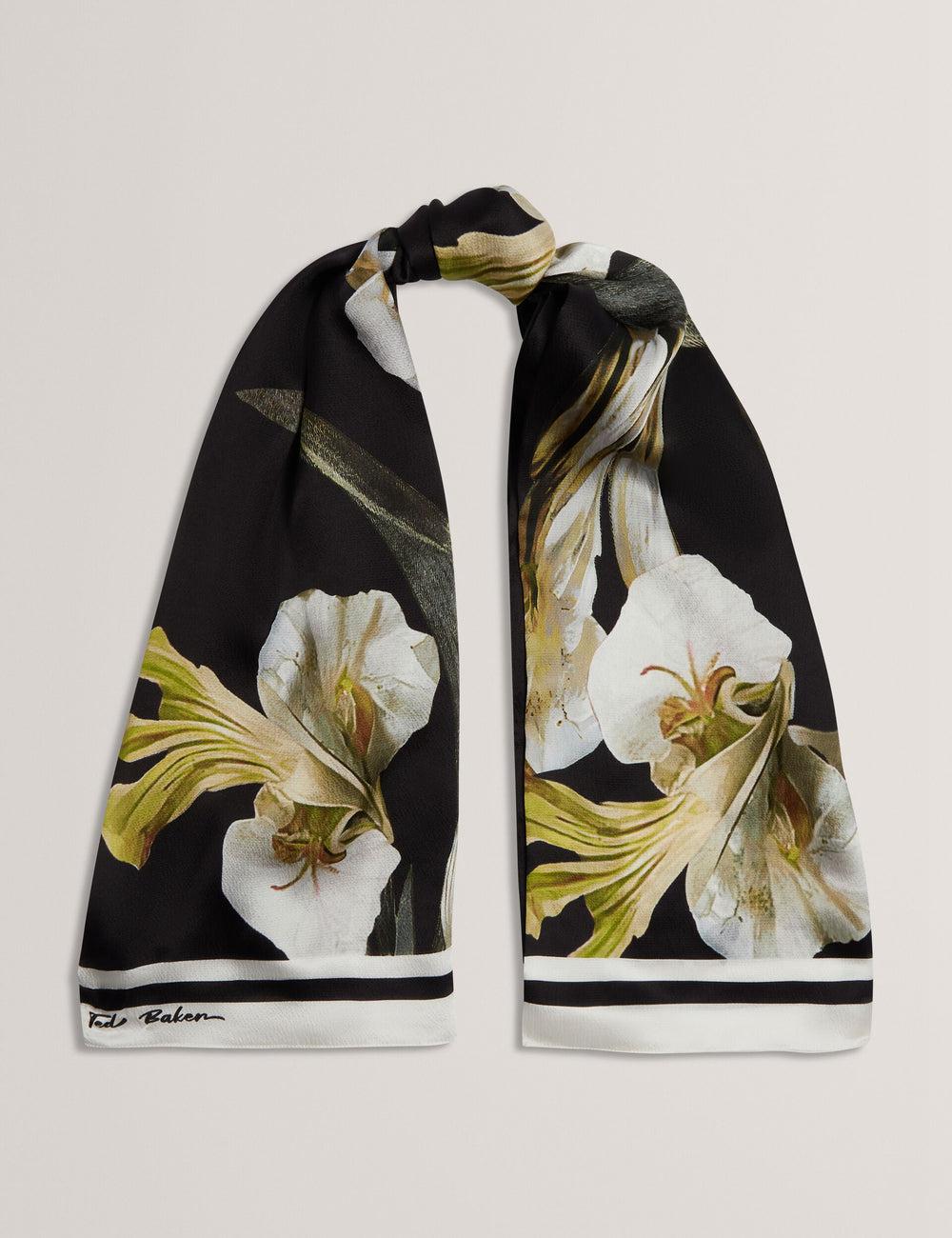 Women Ted Baker IRISSO - Floral Graphic Textured Long Silk Scarves Black | Egypt  JLZWT-2354