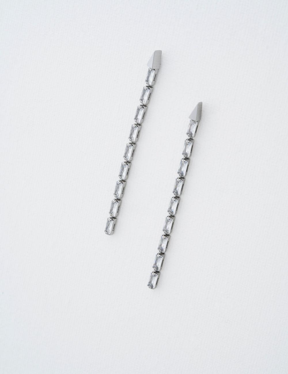 Women Ted Baker ISALIE - Baguette Crystal Long Drop Earrings Silver | Egypt  LAOKV-6725