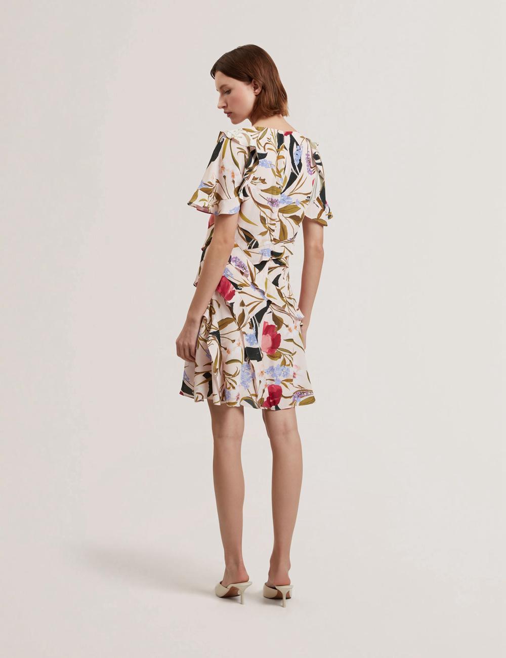 Women Ted Baker ISSIIA - Frill Trim Floral Short Sleeve Mini Dresses Pink | Egypt  WSYXO-6438