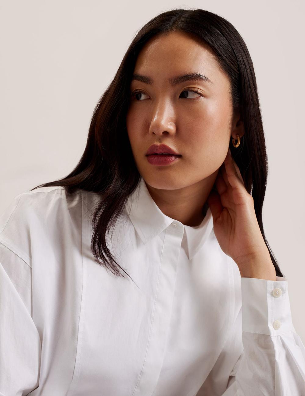 Women Ted Baker IZOTE - Oversized Drop Shoulder Bib Detail Casual Shirts White | Egypt  JMTEY-9701