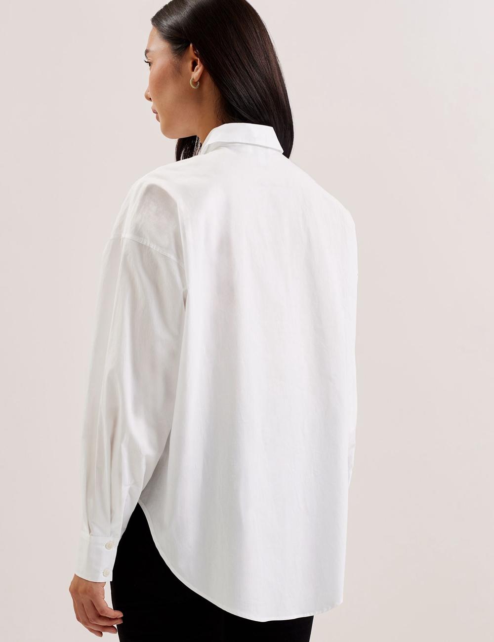 Women Ted Baker IZOTE - Oversized Drop Shoulder Bib Detail Casual Shirts White | Egypt  JMTEY-9701